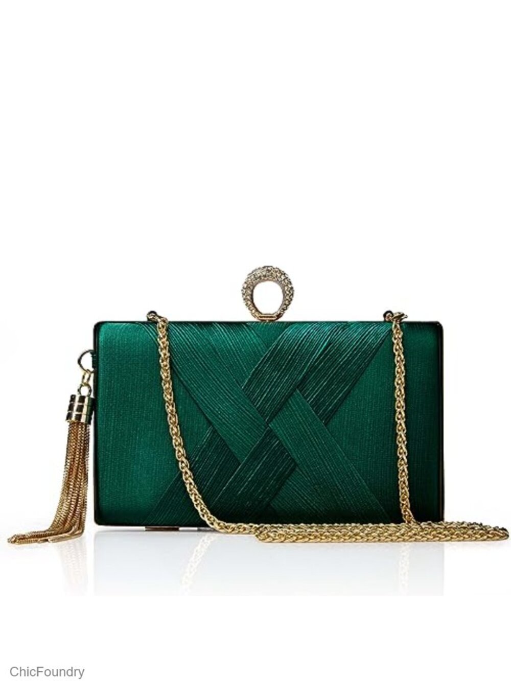 Rhinestone Satin Clutch Evening Bag Tassel Chain Wedding Party Purse